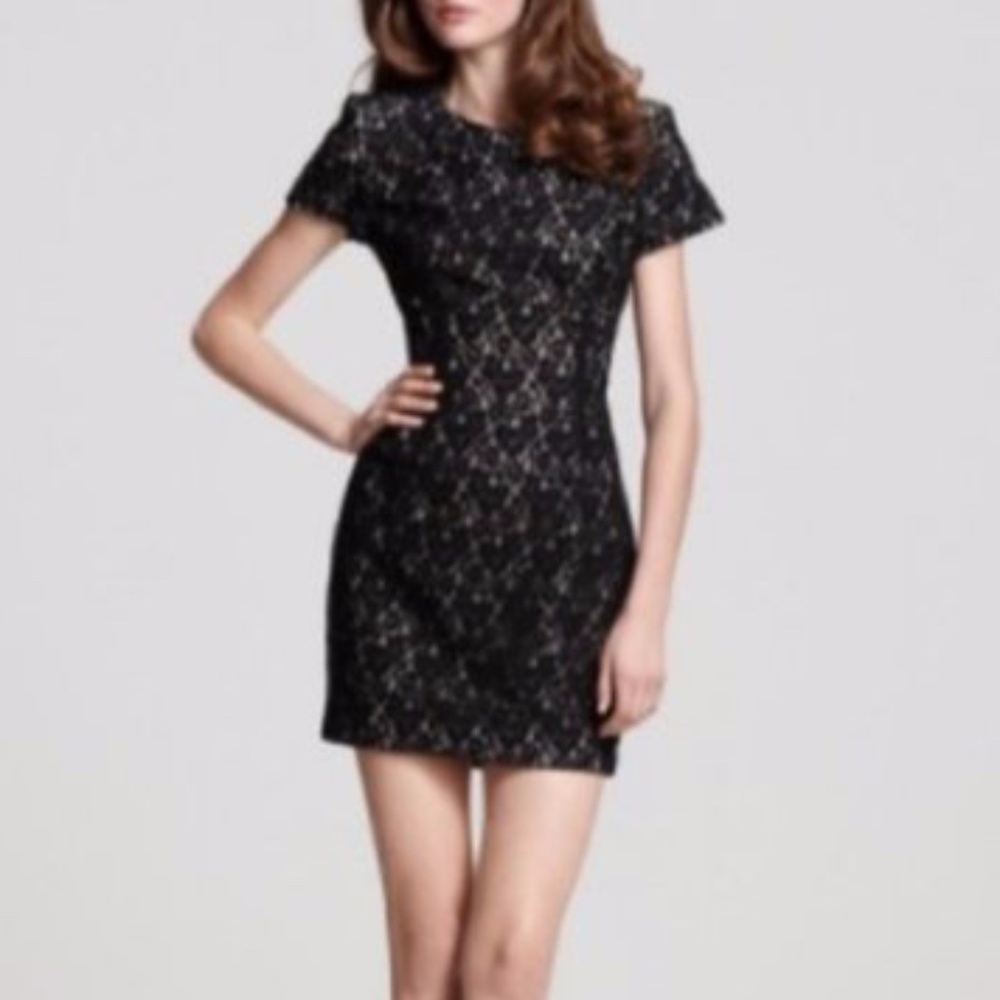 French Connection Cotton Blend Black Lace Short Sleeve Mini Dress • Size 4 🔴